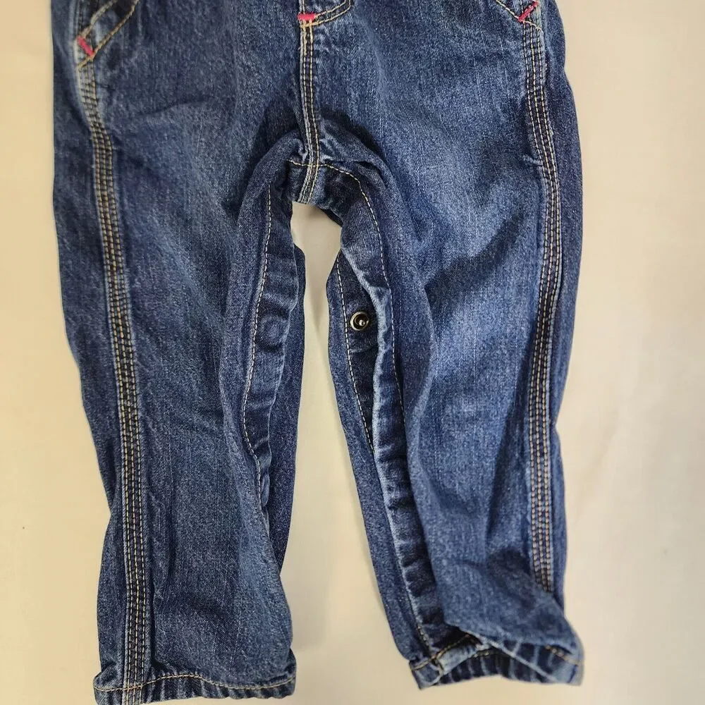 OshKosh Bgosh Toddler Girls Vestbak Overalls 18mo Blue Denim Embroidered Hearts